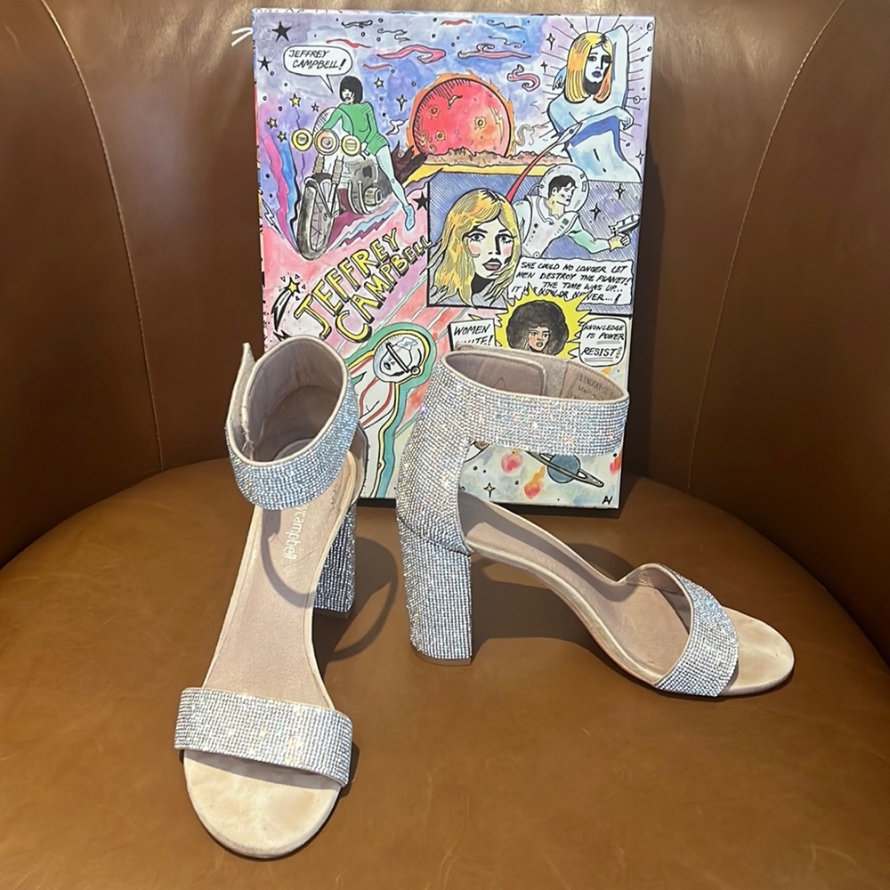 Jeffrey Campbell Lindsay Jeweled Sandals “Nude Suede Champagne”